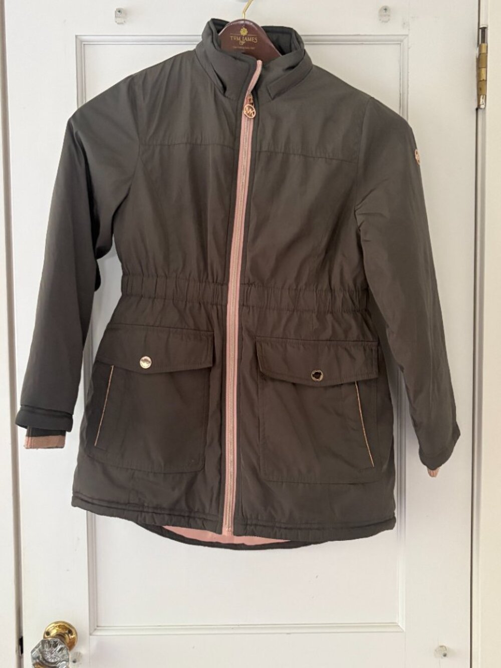 MICHAEL Kors Parka Girls Size 10-12 Olive Green with Pink accents - Picture 2 of 10